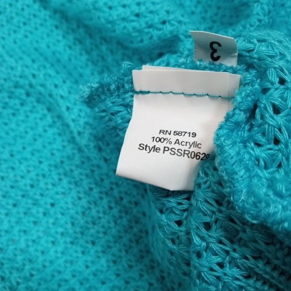 Notations Womens Sweater Cardigan Blue Teal PM Open Front Cropped Crotchet - Picture 8 of 8
